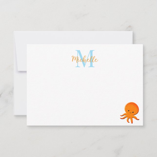 Carte De Correspondance Cute Baby Octopus Custom Monogram (Devant)