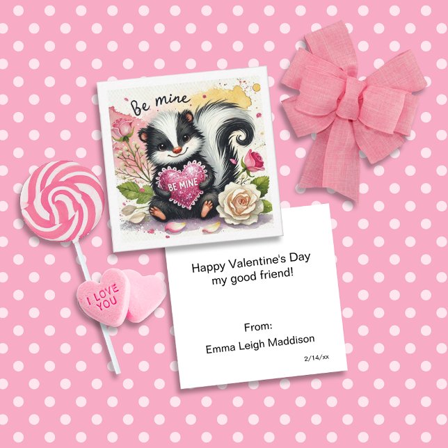 Carte De Correspondance Cute Be Mine Skunk Classroom Valentine (Créateur téléchargé)