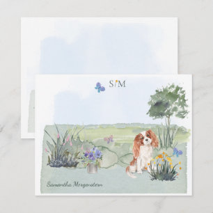 Carte De Correspondance Cute Cavalier King Charles Chien Nom du monogramme