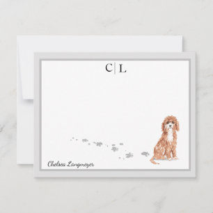 Carte De Correspondance Cute Cavapoo Dog Grey Border Monogramme Votre Nom