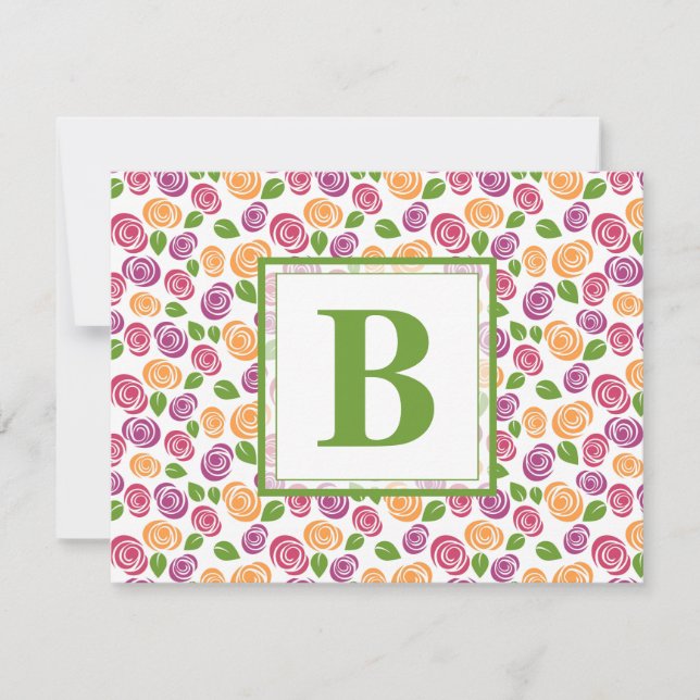 Carte De Correspondance Cute Girly Floral Custom Monogramme initial vert (Devant)