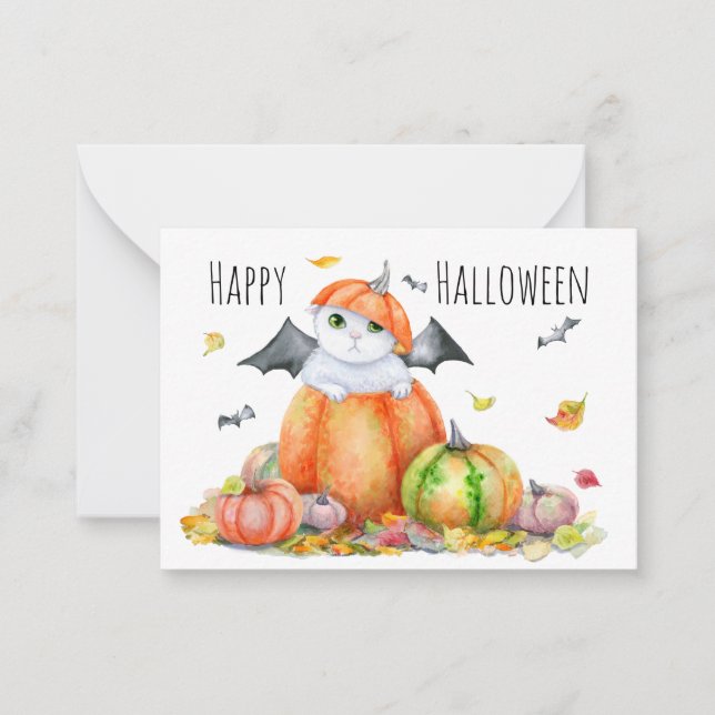 Carte De Correspondance Cute Halloween Chat en Citrouille (Devant)