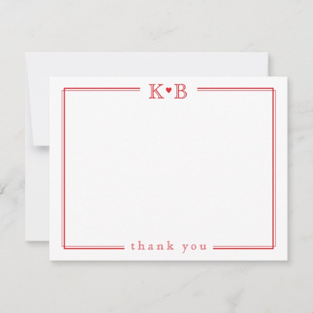 Carte De Correspondance Cute His Hers Initials Red Heart Thank You (Devant)