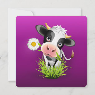 Carte De Correspondance Cute Holstein cow in grass over purple