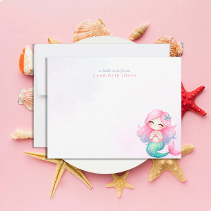 Carte De Correspondance Cute Little Mermaid Aquarelle pour enfants papeter