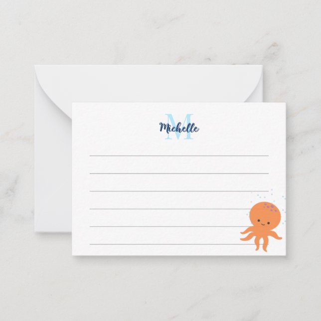 Carte De Correspondance Cute Octopus Cartoon Custom Lined Monogram (Devant)