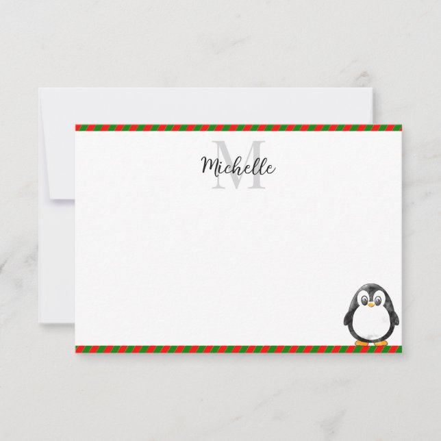 Carte De Correspondance Cute Penguin Cartoon Custom Monogram (Devant)