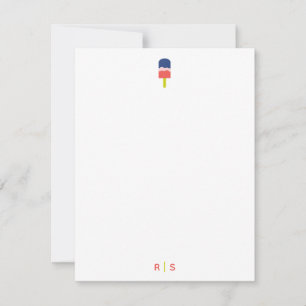 Carte De Correspondance Cute Popsicle Coral Bleu Monogramme personnalisé