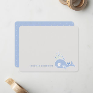 Carte De Correspondance Cute Pregnant Blue Whale Boy Baby shower Merci