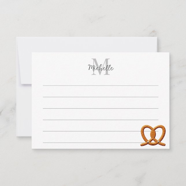 Carte De Correspondance Cute Pretzel Drawing Lined Monogram Personalized (Devant)
