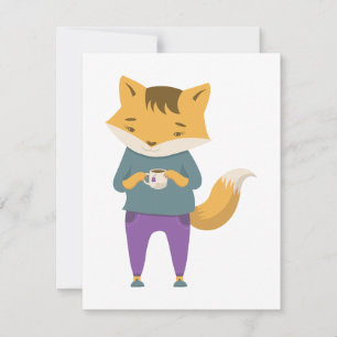 Carte De Correspondance Cute renard avec tasse de thé