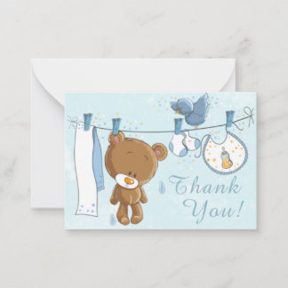 Carte De Correspondance Cute Teddy Ours Bleu Merci