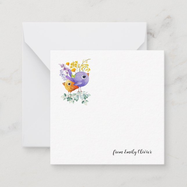 Carte De Correspondance Cute two Birds - Nom personnalisé (Devant)