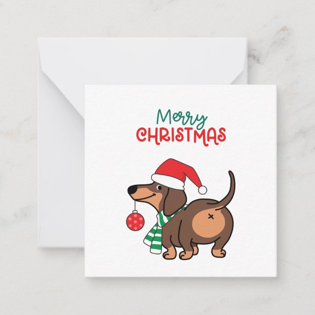 Carte De Correspondance Dachshund Chien mignonne Joyeux Noël (Devant)