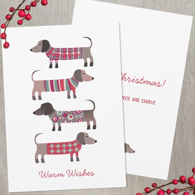 Carte De Correspondance Dachshund Dog Holiday (Dachshund Wiener Sausage dog fun Warm Wishes personalized holiday card)