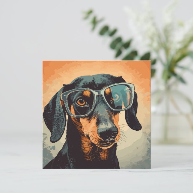 Carte De Correspondance Dachshund en lunettes (Debout devant)