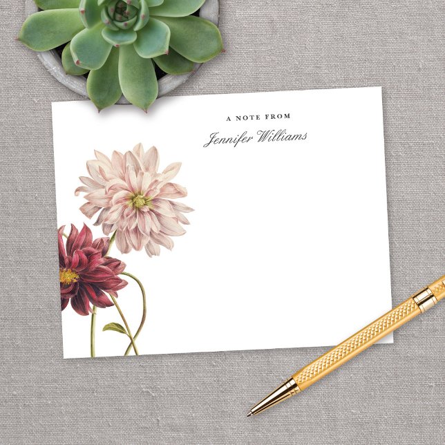 Carte De Correspondance Dahlia Floral Élégant Vintage avec nom (Créateur téléchargé)
