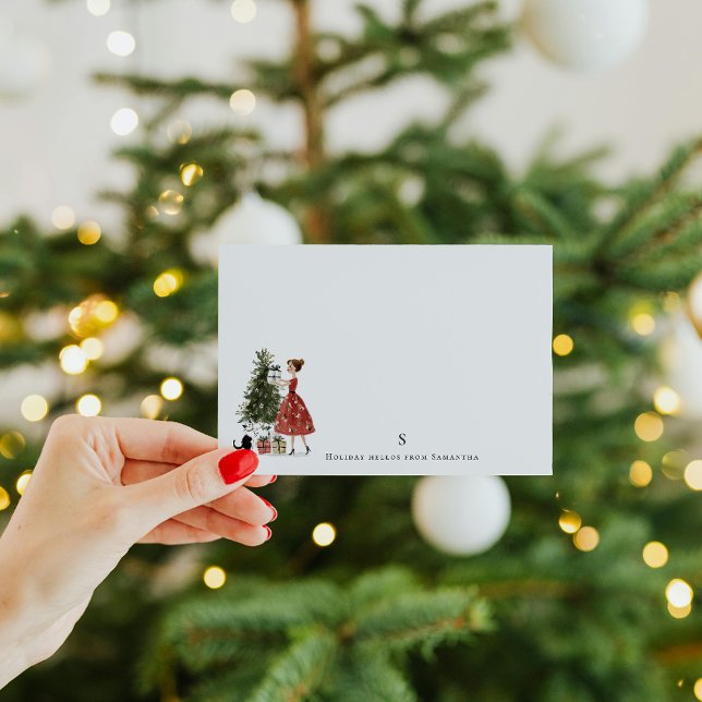Carte De Correspondance Dame de Noël Vintage avec Chat Personnalisé (Créateur téléchargé)