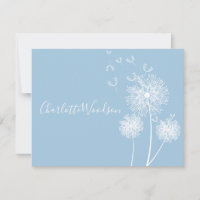 Dandelion Flowers Dusty Blue Script Name Note Card