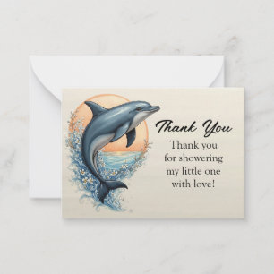 Carte De Correspondance Dauphin Élégant au Coucher du Soleil Merci