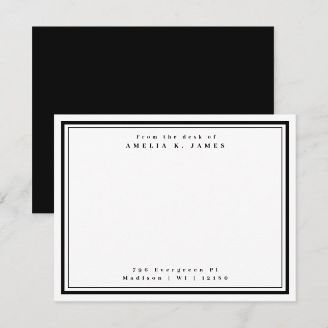 Carte De Correspondance De la part de Black Two Border Nom Adresse (Devant / Derrière)