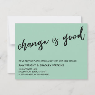 Carte De Correspondance Décontracté Change is Good Light Green New Address