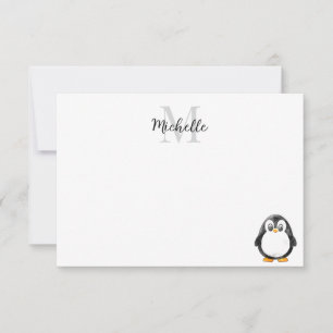 Carte De Correspondance Dessin animé de pingouin mignon monogramme personn
