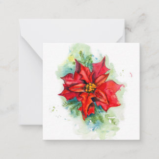 Carte De Correspondance Dessin aquarelle fleur rouge de Noël