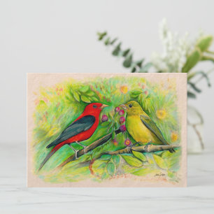 Carte De Correspondance Dessin au crayon de couleur aquarelle des tanagers