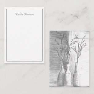Carte De Correspondance Dessin minimaliste floral noir blanc crayon