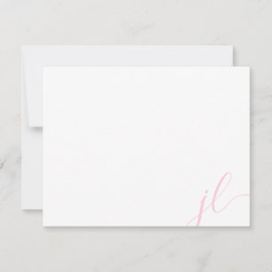 Carte De Correspondance Deux Initiales en Écriture Calligraphique Rose Cla
