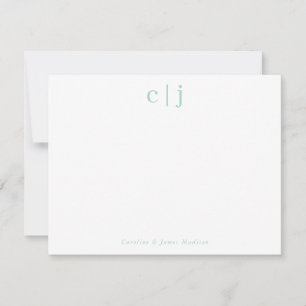 Carte De Correspondance Deux Monogrammes initiaux Mint Green Couple Statio