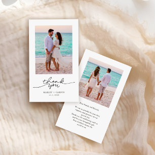 Carte De Correspondance Deux photos Moderne Script Mariage Budget Merci