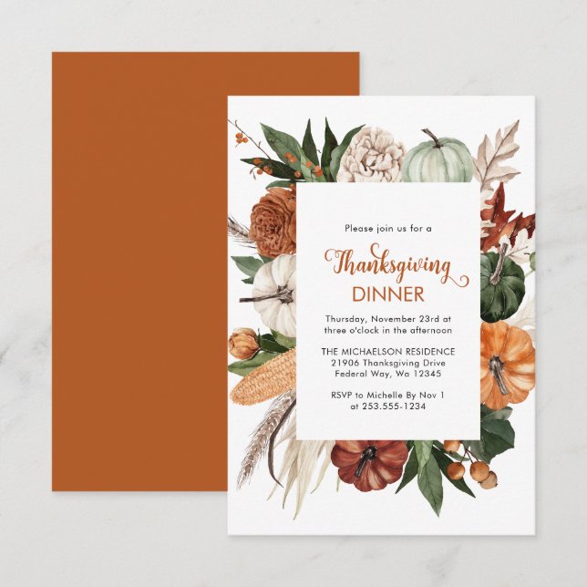 Carte De Correspondance Dîner Russe Citrouille Thanksgiving (Devant / Derrière)