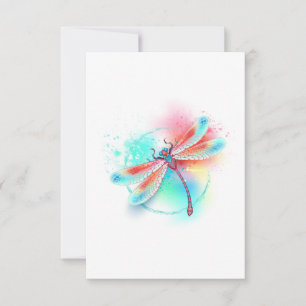 Carte De Correspondance Dragonfly rouge sur l'arrière - plan aquarelle