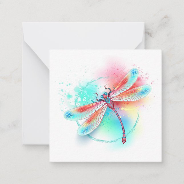 Carte De Correspondance Dragonfly rouge sur l'arrière - plan aquarelle (Devant)