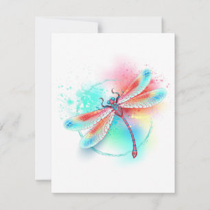 Carte De Correspondance Dragonfly rouge sur l'arrière - plan aquarelle