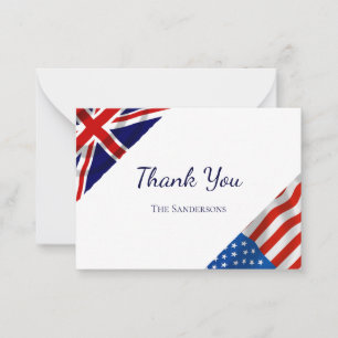 Carte De Correspondance Drapeaux américains britanniques Mariage Merci