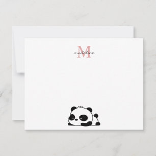 Carte De Correspondance Drôle Panda Script Pink Monogramme
