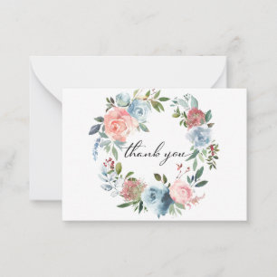 Carte De Correspondance Dusty Blue & Blush Rose Floral 2 Merci Note Ca