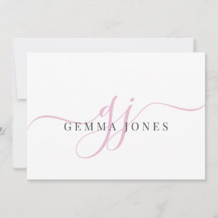 Carte De Correspondance Écriture Chic Moderne Monogramme rose Initiales Mi
