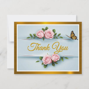 Carte De Correspondance Élégance classique Roses roses merci papillon