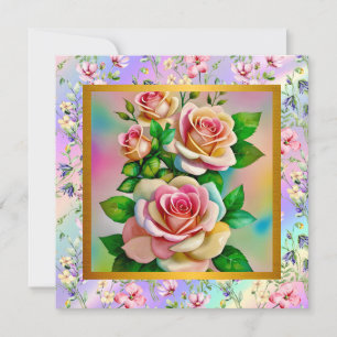 Carte De Correspondance Elégance Rose rose et jaune Aquarelle Pastel