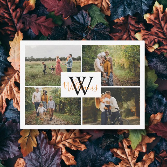 Carte De Correspondance élégant 4 photos collage monogramme grâces (Créateur téléchargé)