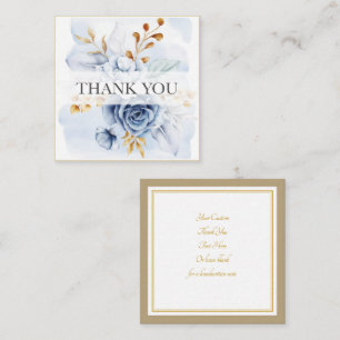 Carte De Correspondance Élégant aquarelle bleu floral et or Merci