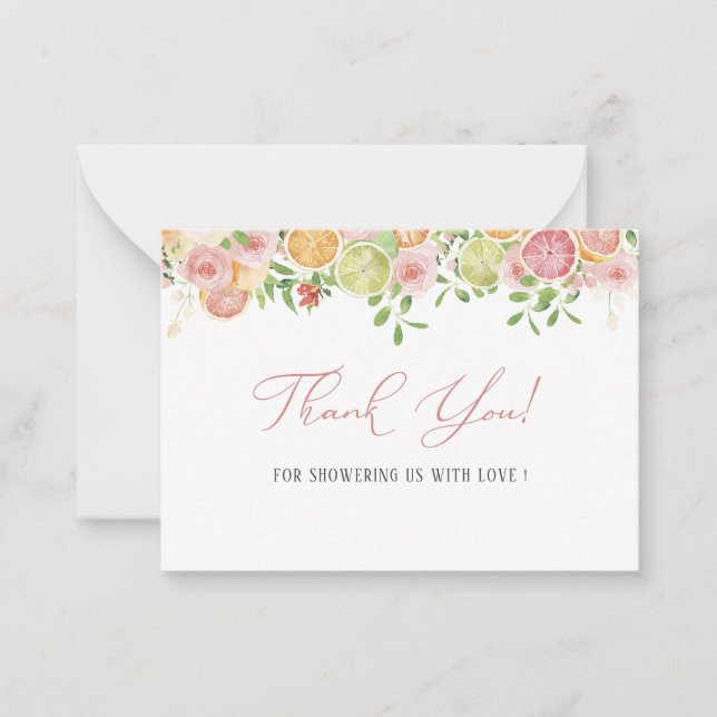 Carte De Correspondance Elégant Aquarelle Citrus rose Fleurs Merci (Devant)