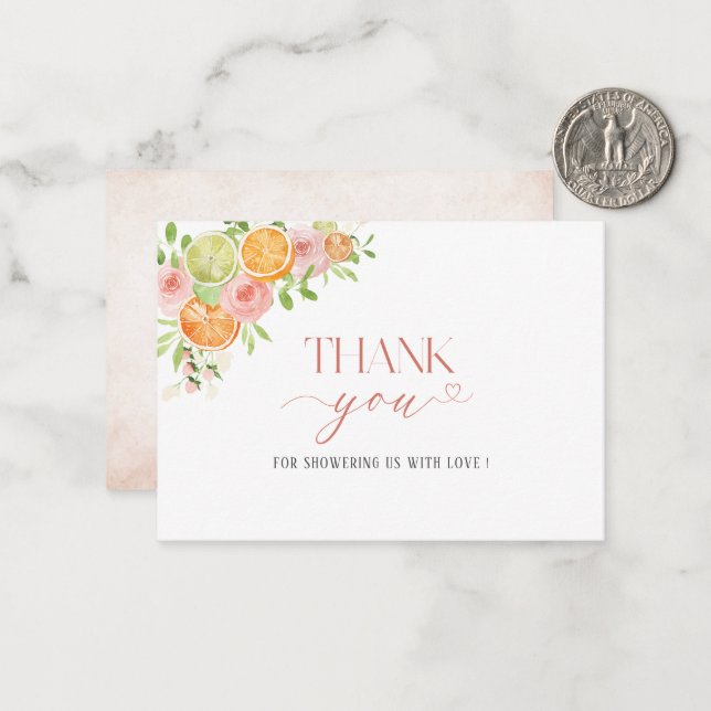 Carte De Correspondance Elégant Aquarelle Citrus rose Fleurs Merci (Devant/Arrière en situation)