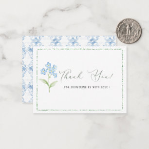Carte De Correspondance Elégant Baby shower de fleurs bleu aquarelle