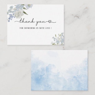 Carte De Correspondance Elégant Baby shower Fleur sauvage bleu aquarelle