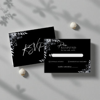 Carte De Correspondance Elegant Black Minimalist Floral Wedding RSVP